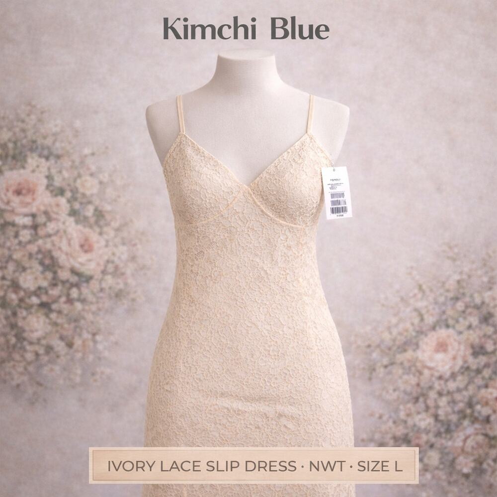Kimchi Blue Ivory Lace Slip Dress L Romantic Bridal Cottagecore Mini- NWT